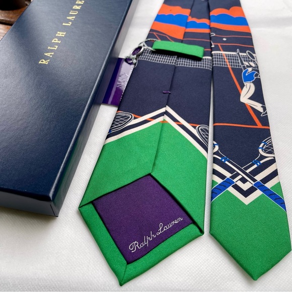 🎁RL HOLIDAY 25'🎁🆕💯US OPEN RALPH LAUREN PURPLE LABEL LUXURY TENNIS MOTF TIE🔥 - Picture 12 of 16